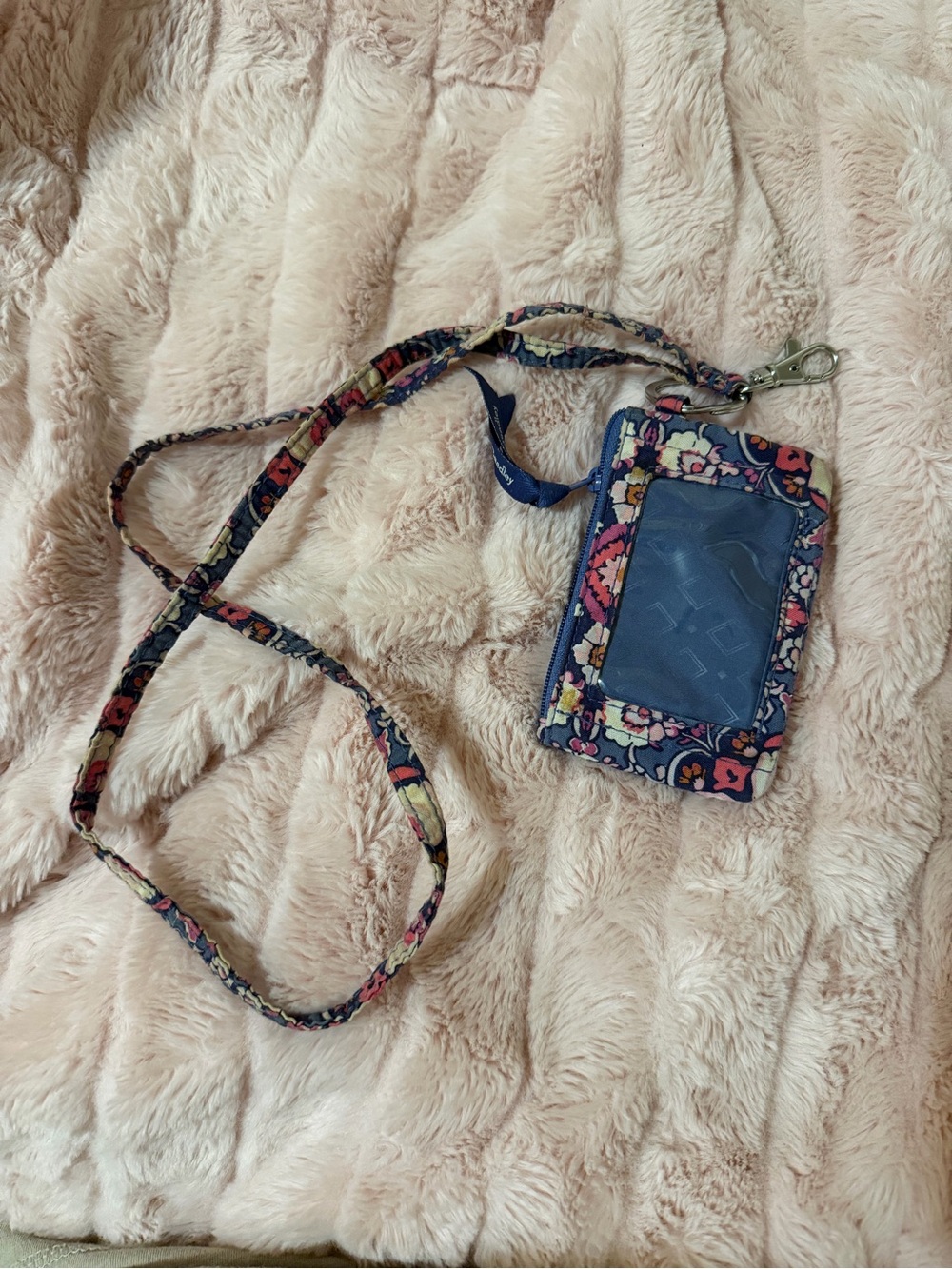 Vera Bradley Floral Quilted Lanyard ID Holder in Navy & Pink